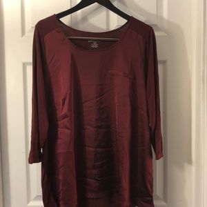 18/20 Burgundy 3/4 sleeve mixed media tee